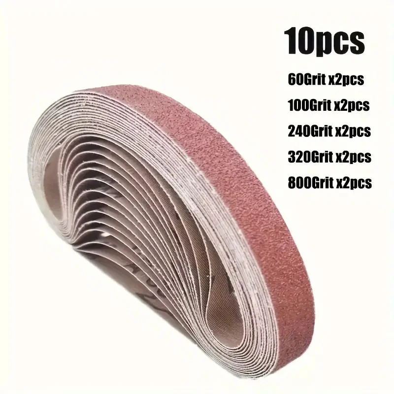10pcs Mini Belt Sander Set - Compact Portable Design for Grinding, Polishing, Rust Removal - 520x20mm（60-800 Grits）