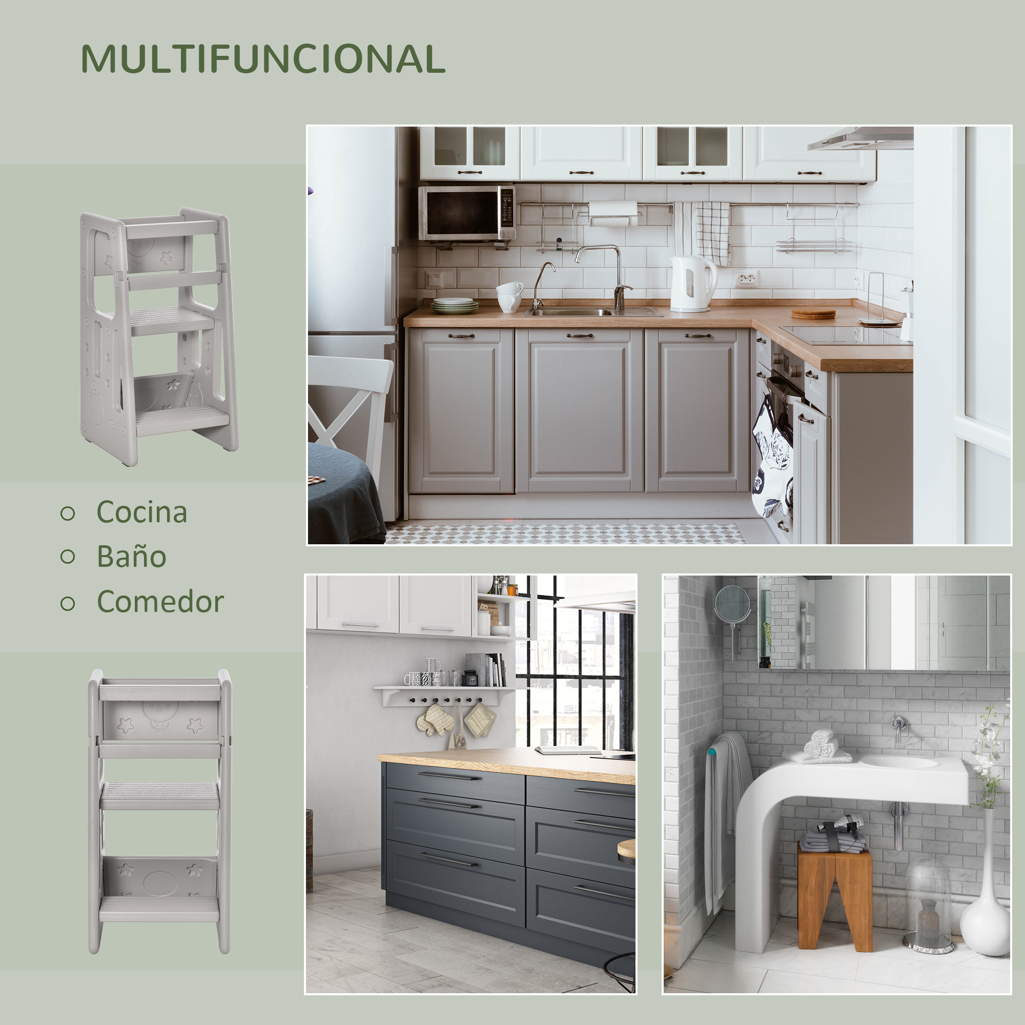HOMCOM Torre de Aprendizaje para Niños con Altura Ajustable 47x47x90 cm Gris