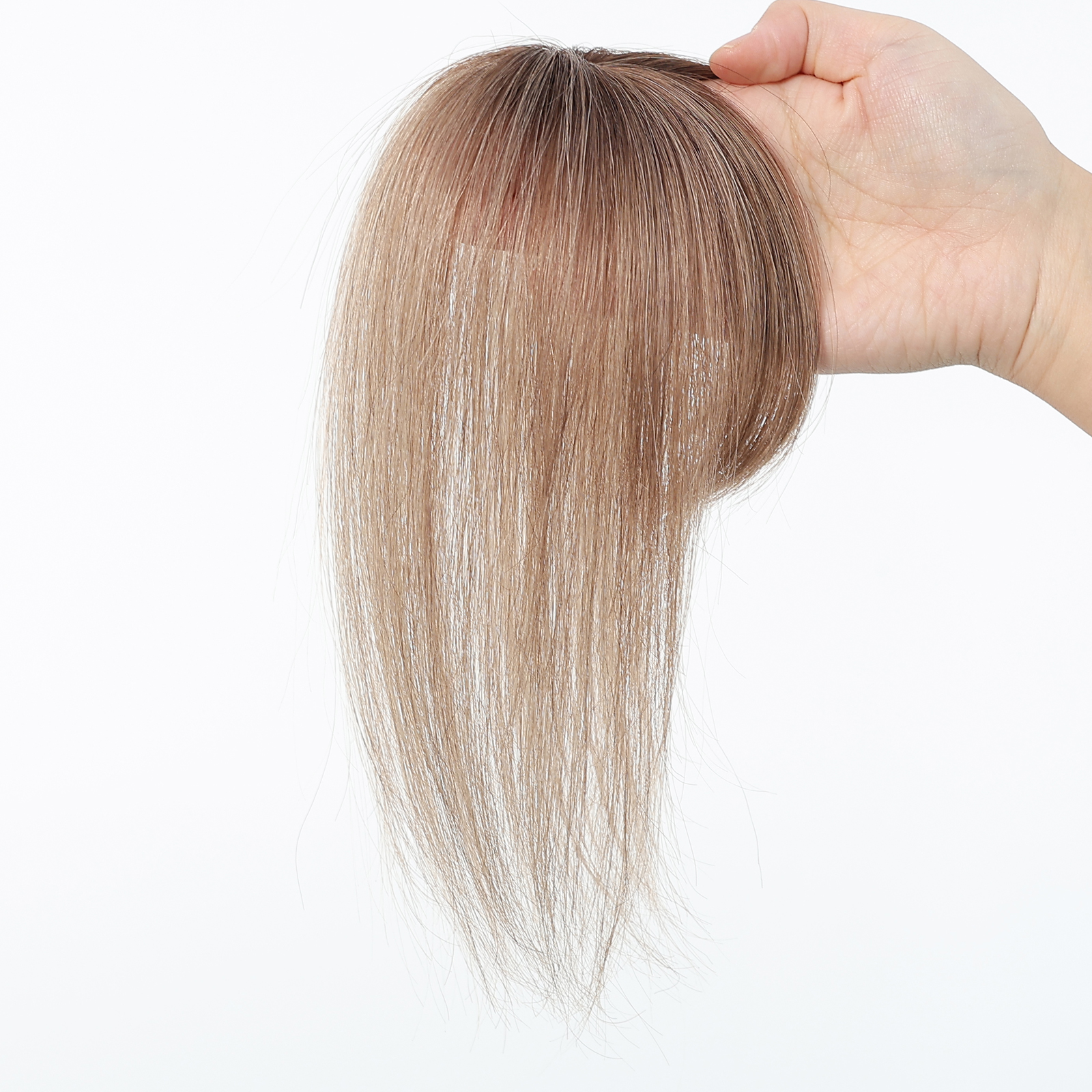 100% Remy cheveux humains Toppers avec frange brun clair postiches 3D vaporeux frange pour les femmes cheveux fins réel cheveux humains Topper Clip In