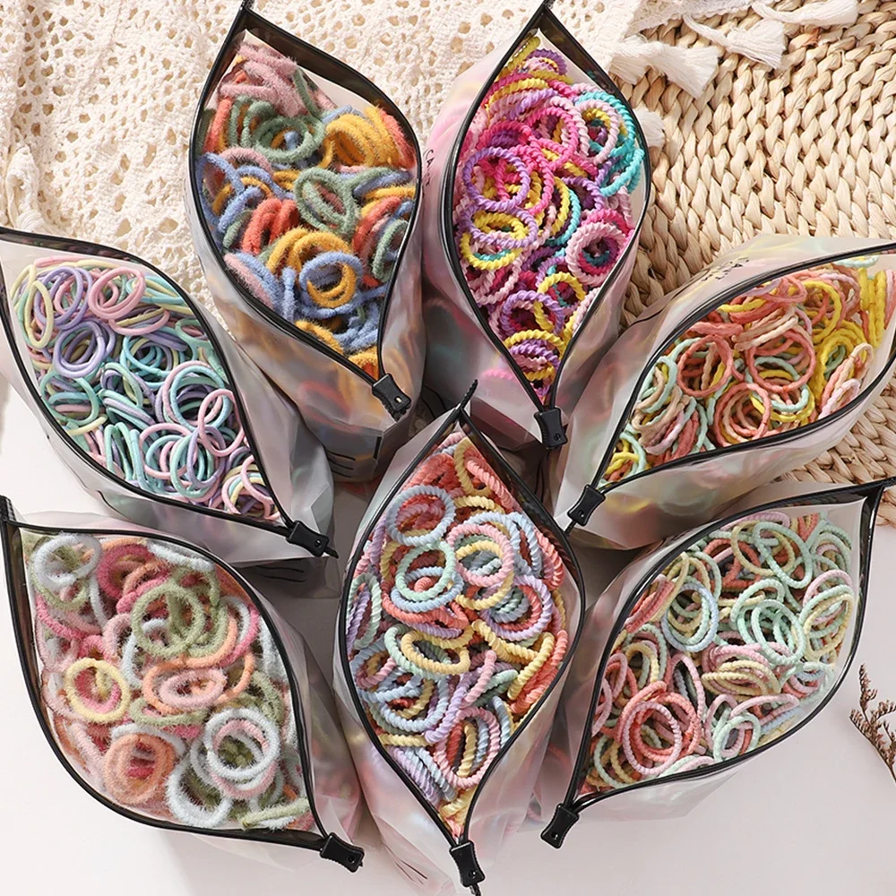 100 ピース/バッグ弾性ヘアバンド女の子ベビー耐久性のあるヘアアクセサリー子供ヘアリングヘッドロープシュシュ帽子卸売ギフト