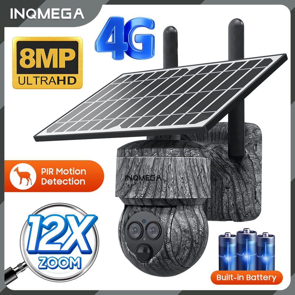 INQMEGA 8MP 4G tarjeta SIM/cámara Solar WIFI protección de seguridad exterior grabación CCTV acción humanoide en el bosque/grancia