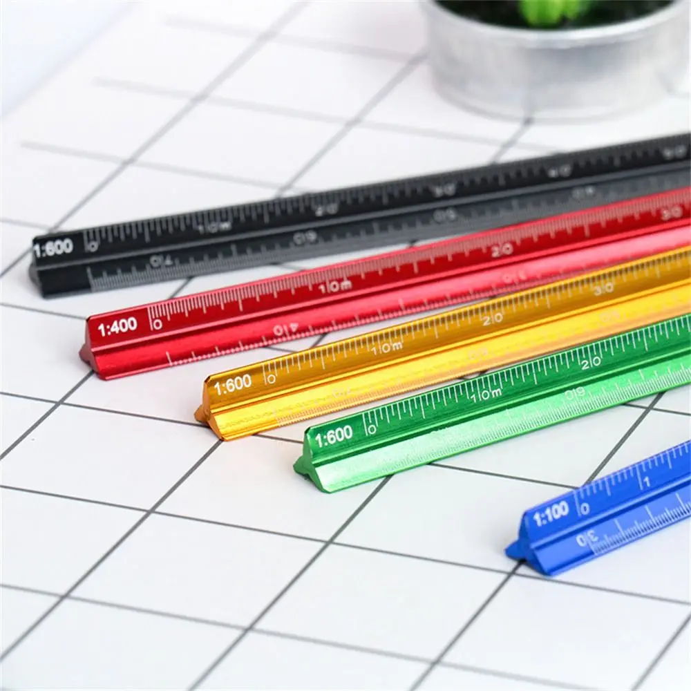 Students Aluminum Alloy Triangular Scale Ruler Smoothly Technical Measuring Ruler 15cm 30cm Colorful Metal Ruler Stationery