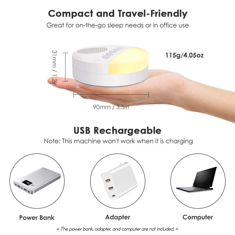 Baby White Noise Machine USB wiederaufladbare zeitgesteuerte Abschaltung Schlafmaschine Baby Sleep Sound Player Nachtlicht Timer Noise Player