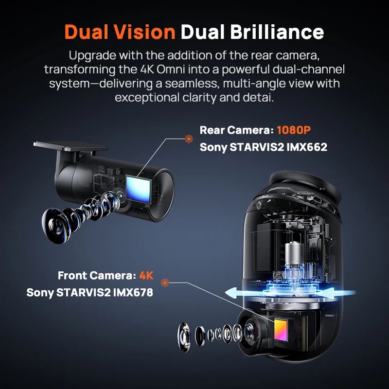 Global Version 70mai Dash Cam 4K Omni X800 HDR 360° Rotating Dual-Channel Supported 4G Compatible Supercapacitor 70mai X800 Omni