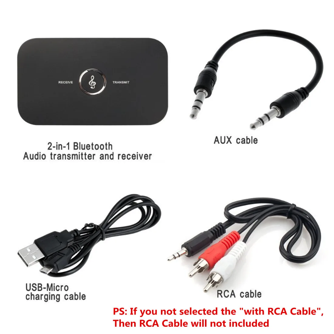 Vikefon-Bluetooth 5.0オーディオ送信機受信機,RCA, AUX 3.5mmジャック,USBドングル,車,PC,テレビ,ヘッドフォン用のワイヤレスミュージックアダプター