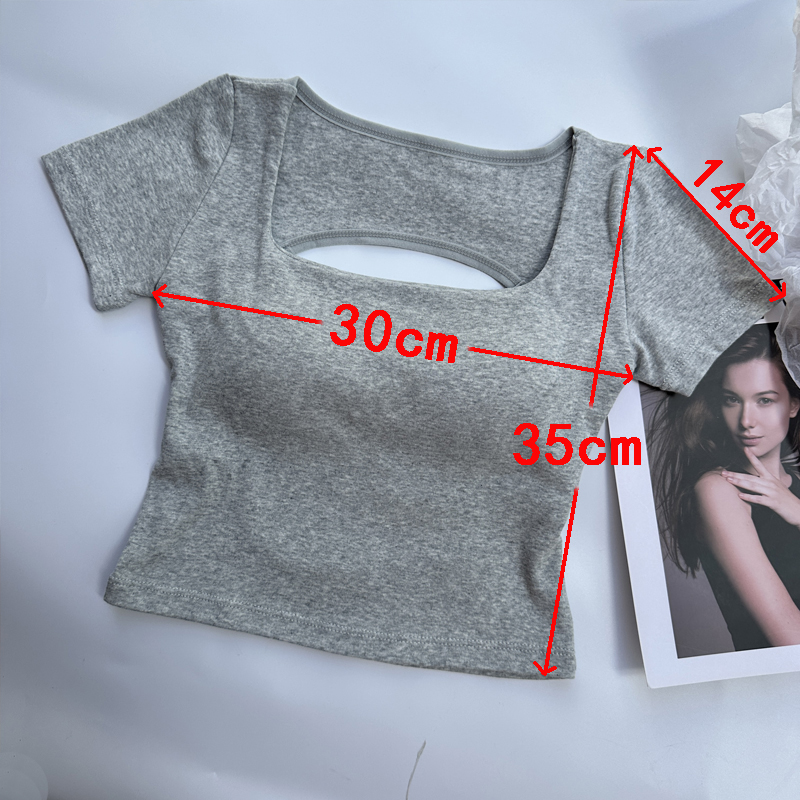 Camiseta para mujer, ropa con escote cuadrado, top corto de manga corta con sujetadores para mujeres y niñas, ropa de calle sexy, camisetas sin espalda