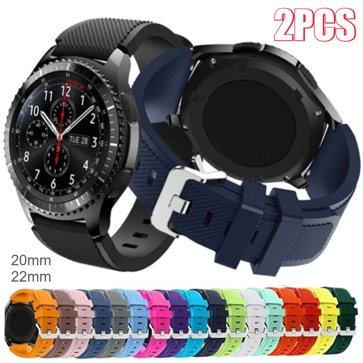 20mm 22mm Band Silicone bracelet for Samsung Galaxy Watch 5/6/4/3/46mm/active 2/Gear s3 Frontier/Sport Huawei GT 4/3/2/2E correa