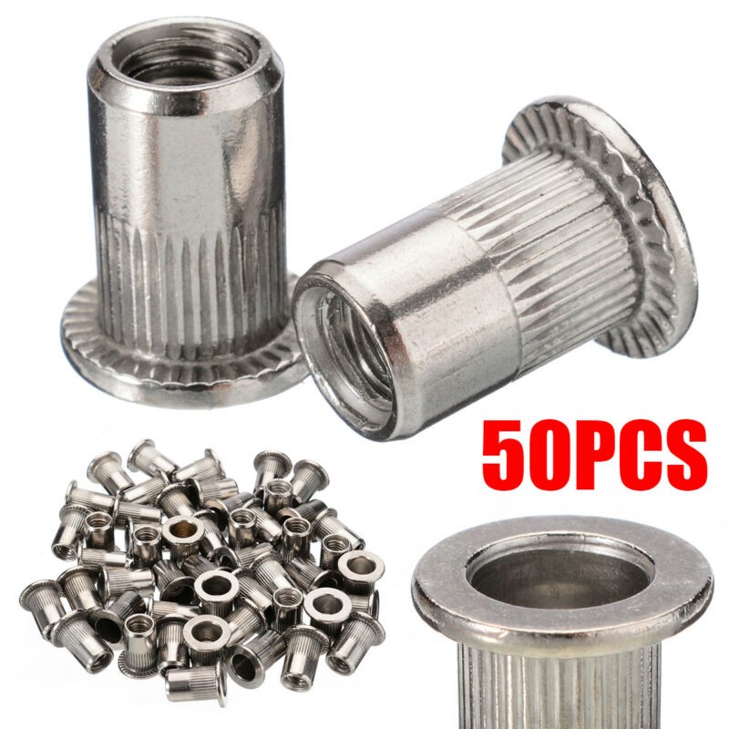 50Pcs Rivet Nut M3-M10 Thread Stainless Steel Flat Head Rivet Nut  Insert Nut Hand Rivet Nut Gun Head Manual Riveter Tool Kit