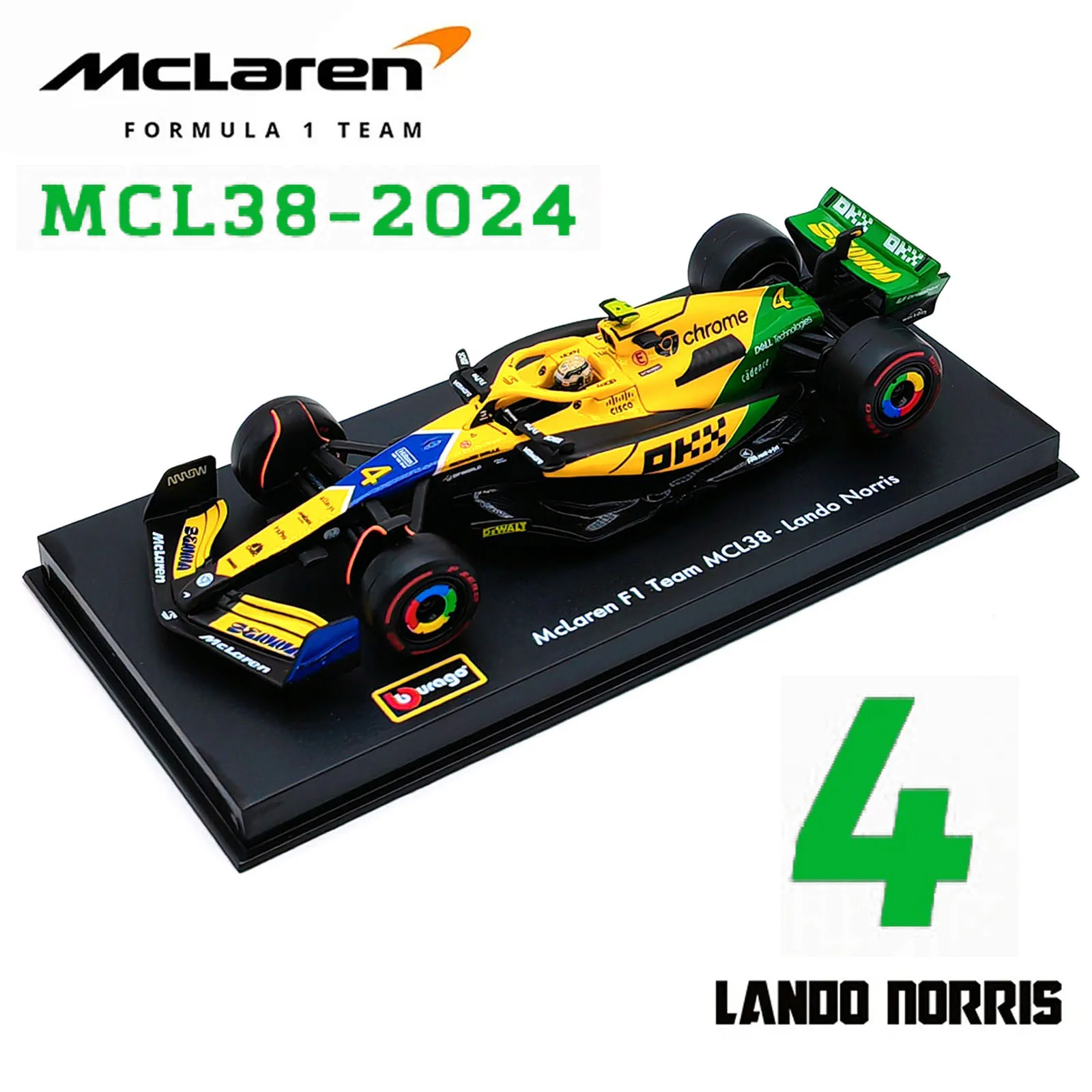 Bburago 1:43 2024 F1 SF24 W15 Mclaren MCL38 Монако Гран-при, литая под давлением модель автомобиля из сплава # 4-Ландо Норрис # 81, Оскар Пистори
