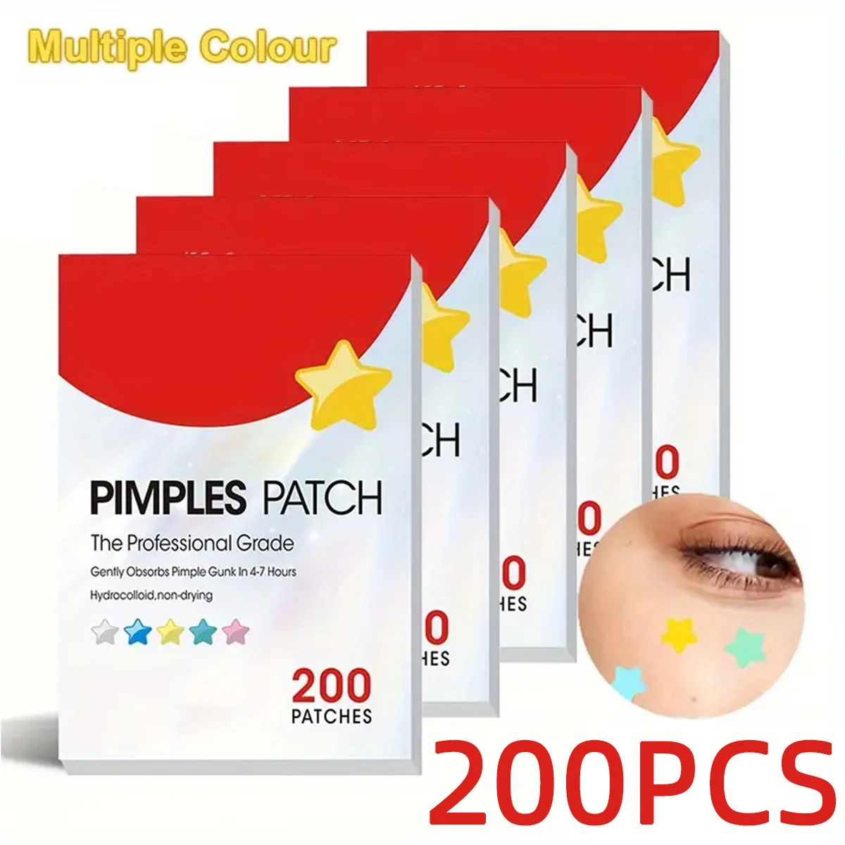 Remendo de acne-remendo de acne em forma de estrela que pode encolher espinhas cravos com apenas um uso facial e pele ponto noturno (200 peças/1b0x