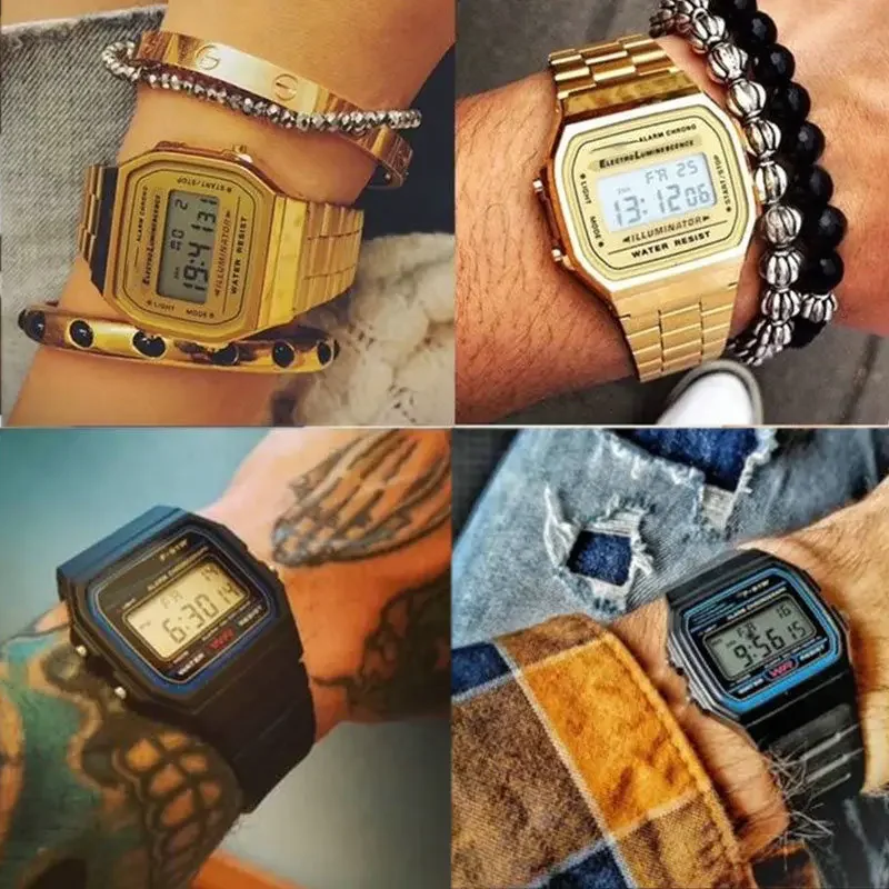 หรูหรา F91W นาฬิกากันน้ํา Retro ดิจิตอลสแตนเลสกีฬาทหารนาฬิกาผู้ชายผู้หญิงนาฬิกาข้อมืออิเล็กทรอนิกส์นาฬิกา