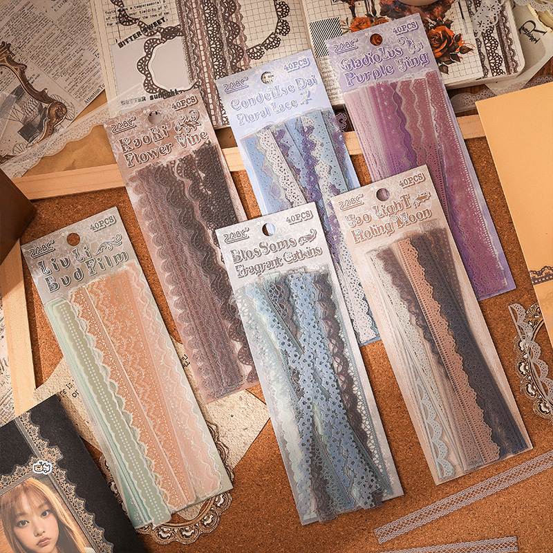 40st Kant Stickers Leuke Esthetiek Decor Collage Junk Journal Scrapbooking Benodigdheden Zelfklevende Creatieve Briefpapier Sticker