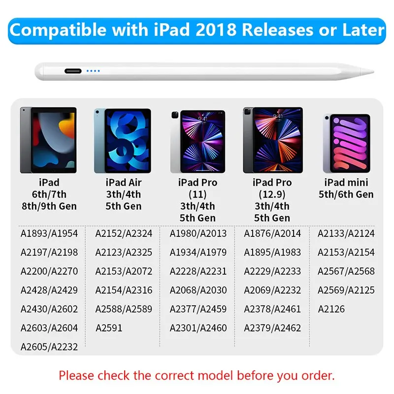 Dla Apple Pencil Palm Rejection Power Display iPad Pencil Pen Dla iPad 2022 2021 2020 2019 2018 Pro Air Mini Specyficzny rysik