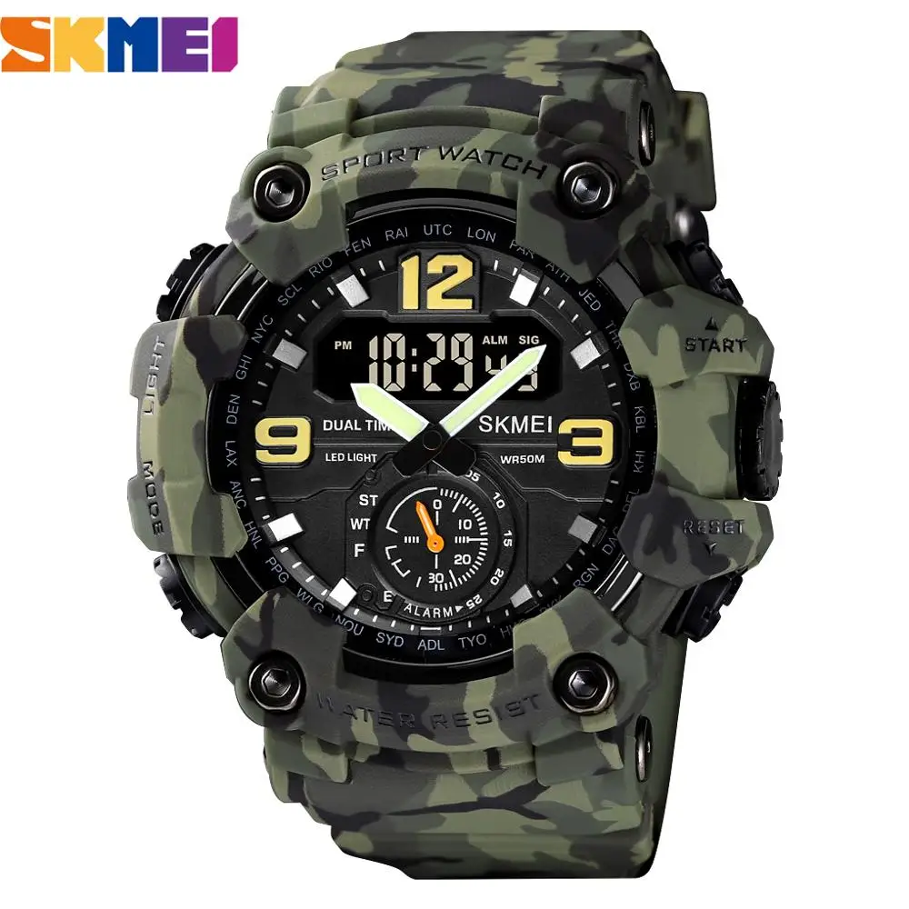 Skmei 1637 relógio militar para homens camuflagem à prova dwaterproof água estilo esportivo relógios de pulso digitais cronômetro relógio masculino montre homme 1155
