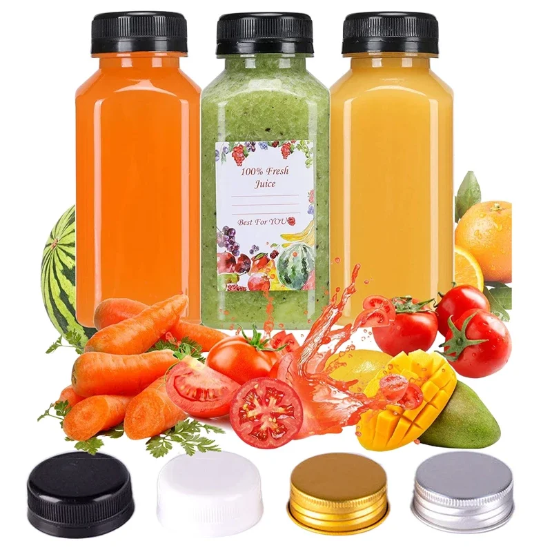 5pcs 60-500ML Empty Clear Plastic Bottles with Caps W/ Folding Funnel Reusable Water Bottle Containers for DIY Juicing Smoothie