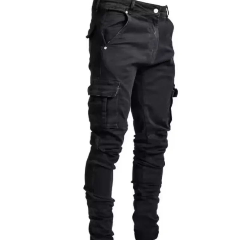 2025 nuevos pantalones de trabajo de mezclilla de moda para hombres estilo callejero negro gris pantalones vaqueros multibolsillos pantalones vaqueros casuales americanos con múltiples bolsillos