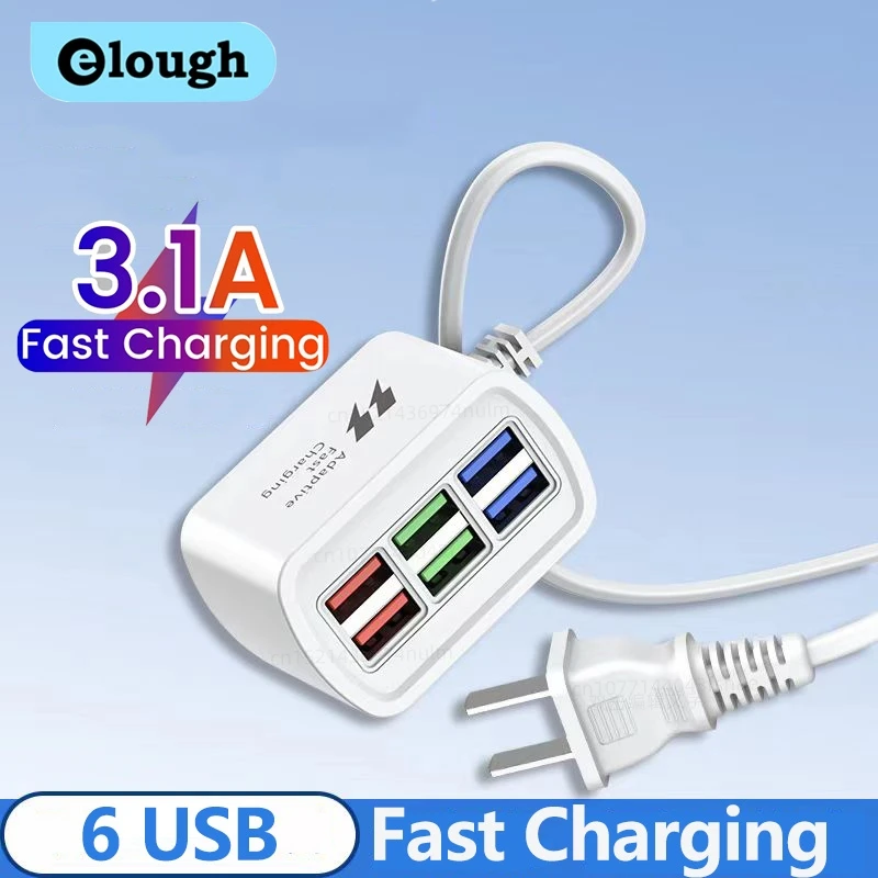 6 Caricabatterie USB Presa multipla Ricarica rapida universale Spina UE/USA Adattatore per caricabatterie per telefono Presa elettrica Cavo di prolunga Presa da tavolo