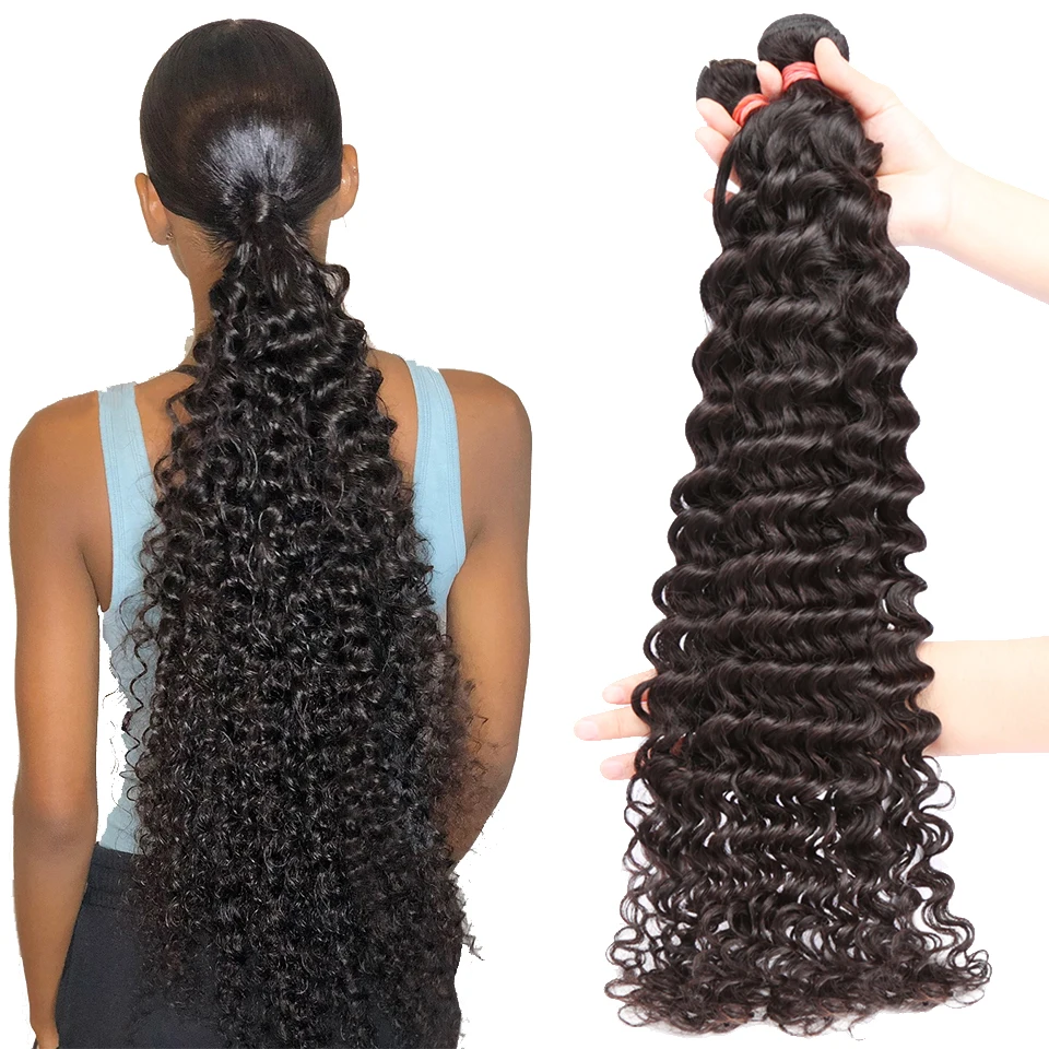 NextFace-Deep Curly Brazilian Hair Bundles, Thick Hair Tece, 10A Grade
