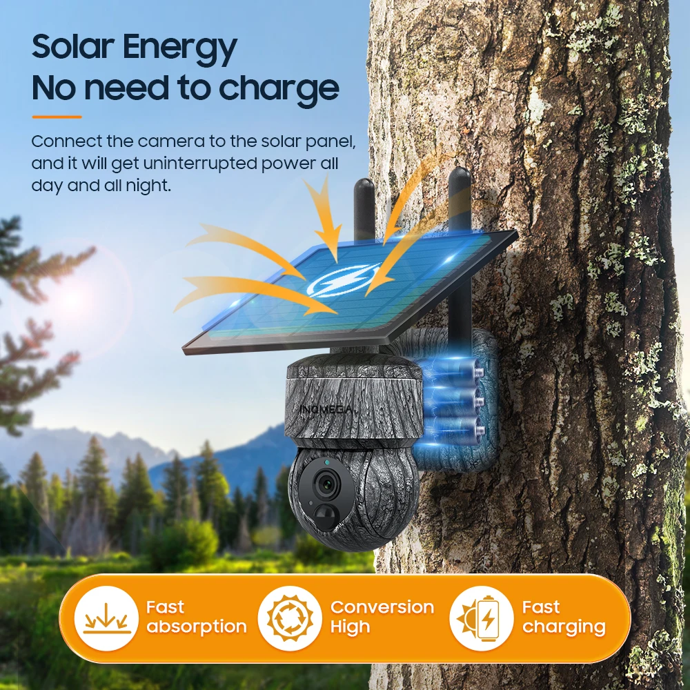 INQMEGA 5MP 4MP WIFI Wireless PTZ Solar Camera 4G SIM With Solar Panel Two Way Audio Security Protection CCTV Camera Battery Cam