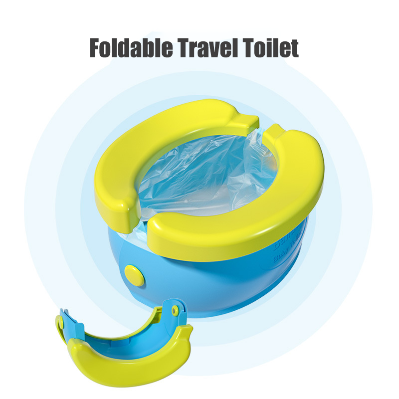 Orinal portátil de viaje para niños, asiento de entrenamiento plegable para bebé, para exteriores e interiores, fácil de limpiar, incluye 10 bolsas de basura