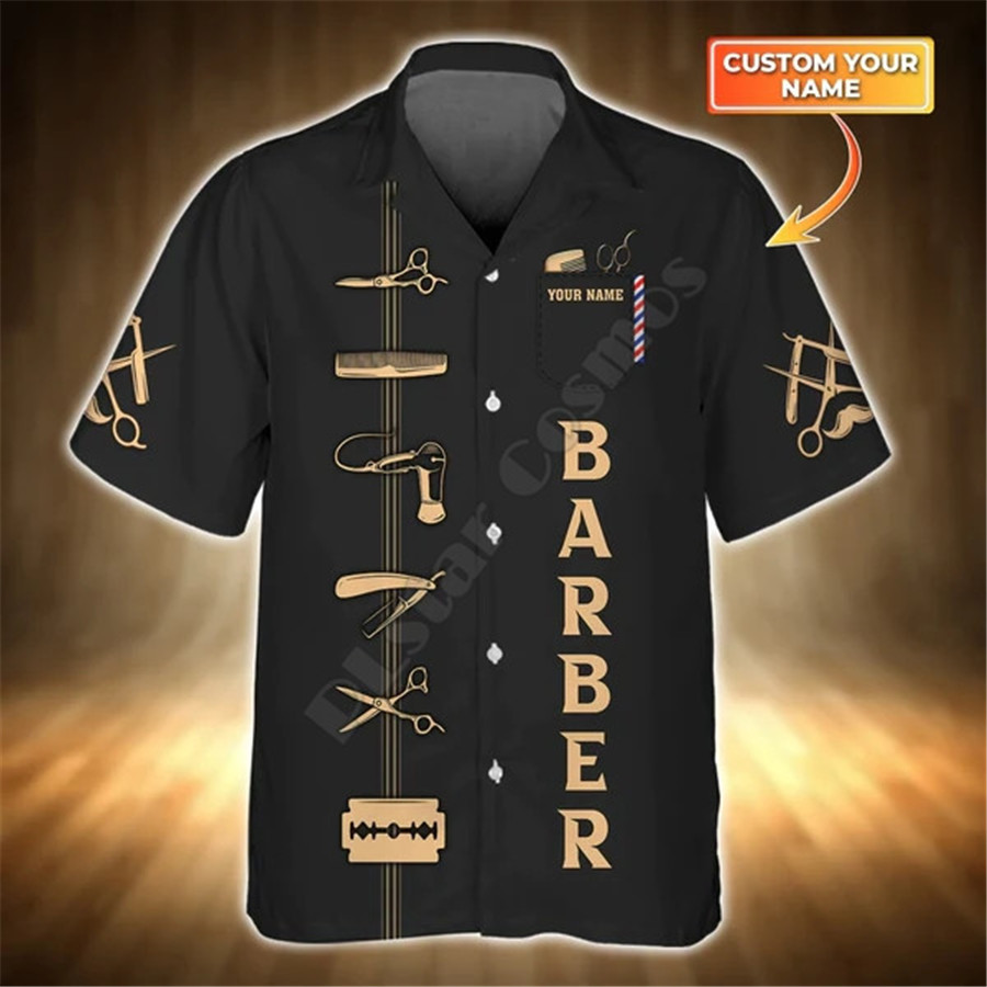 Friseur Shop Hawaii Hemd Friseur Geschenk Geschenk für Friseur Salon 3d gedruckt T-Shirts Sommer lustige Strand Kurzarm lässig