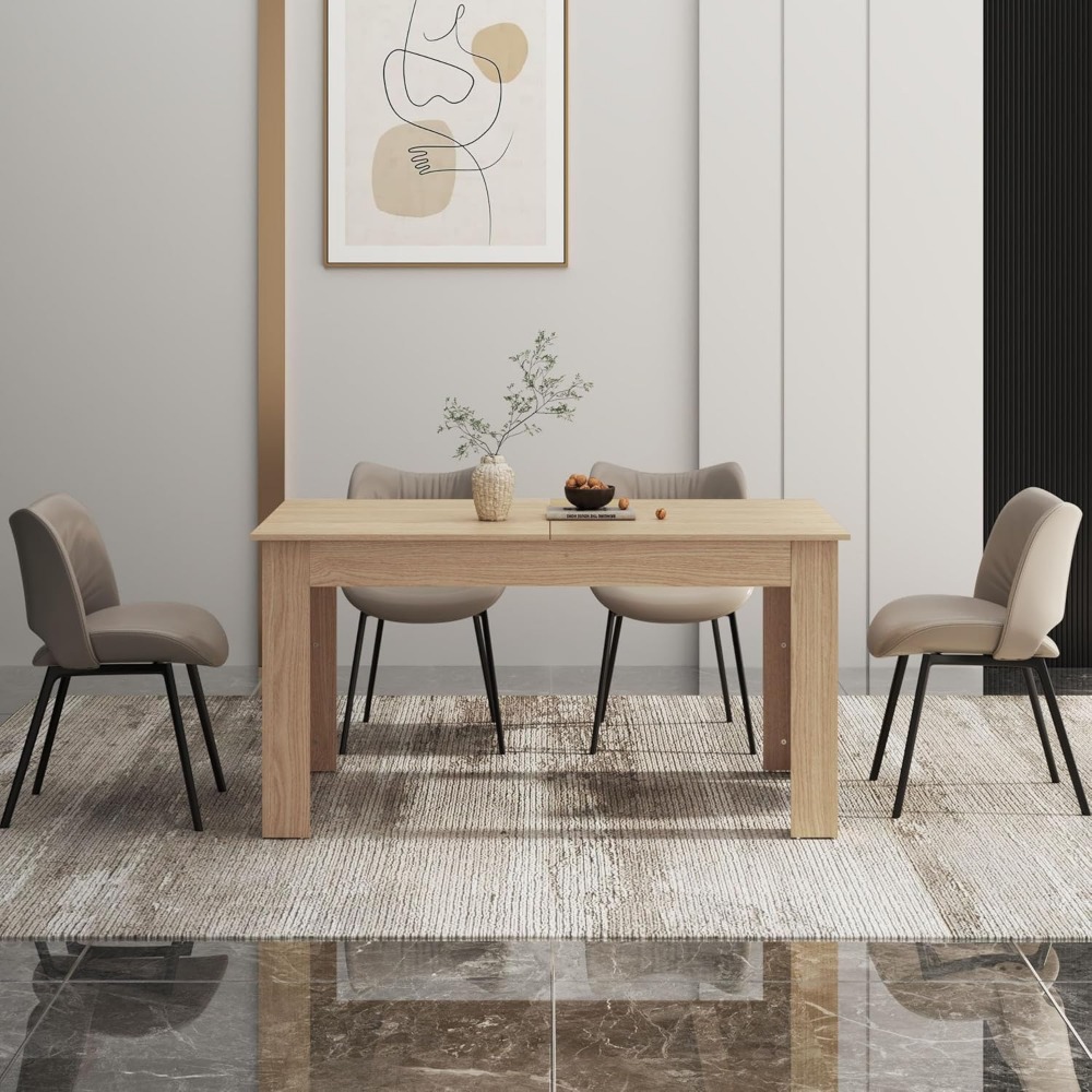 Extendable Dining Table for 6-10 Person, Wooden Dining Room Table, Modern Extendable Table for Gatherings