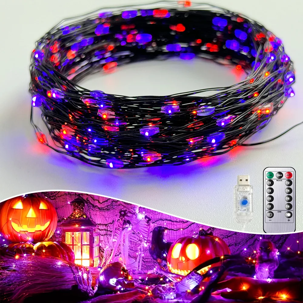 100/200 LED Filo nero Luce della stringa Halloween Viola Fata Luce della stringa 8 modalità Matrimonio interno Ghirlanda di Natale Decorazione del partito