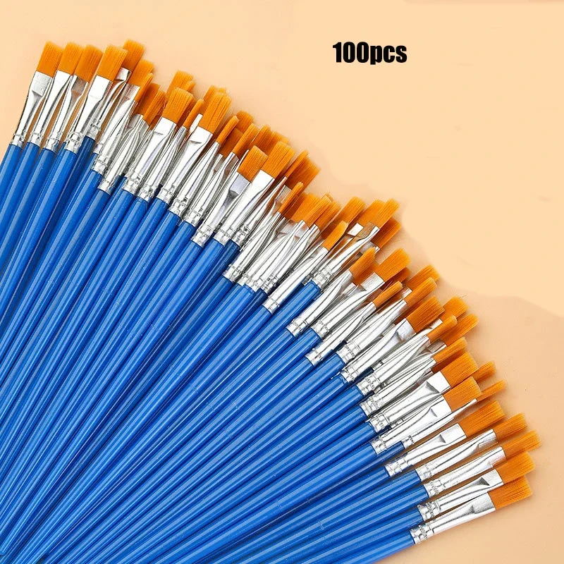 100Pcs Nylon Bristle Plastic Stem Digital Oil Brush Outlining Brush Small Line Brush Acrylic Paint Children's Oil Brush