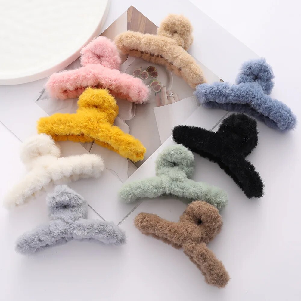 2/4Pcs Plush Hair Claw สําหรับผู้หญิงอะคริลิค Hairpins Faux FUR ผมคลิปสาว Barrette Headwear ฤดูหนาวอุปกรณ์เสริมผม