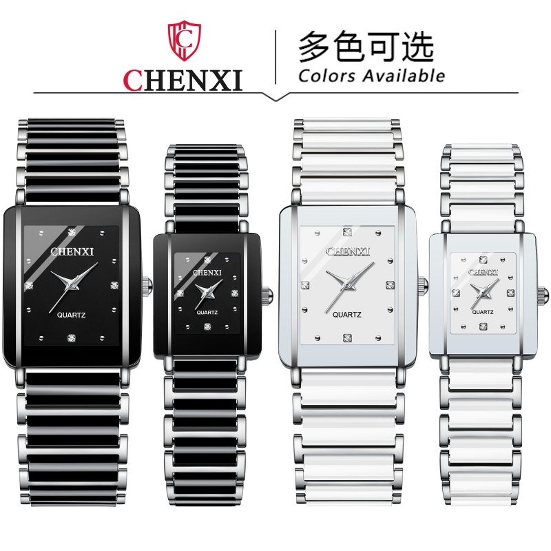 Chenxi 104a elegante casal relógio prata pulseira de cerâmica à prova dwaterproof água simples relógio de quartzo moda feminina casal data relógio