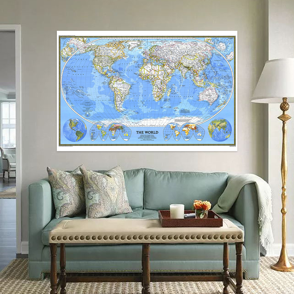 Mapa não tecido do mundo Poster, Cartaz detalhado, Decoração de parede, Papéis de parede, Material de escritório