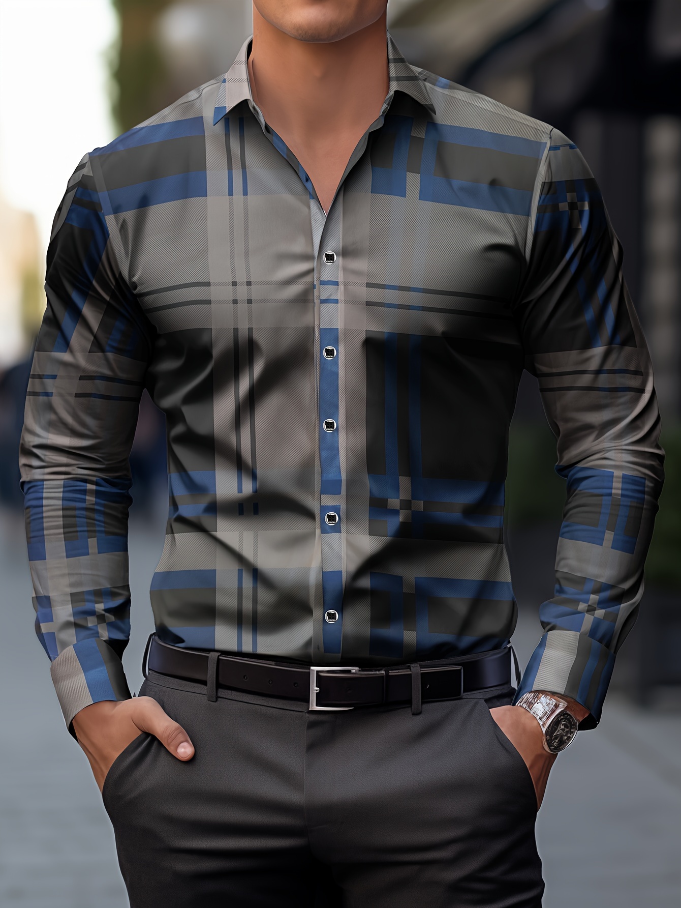 Camisas informales de manga larga con estilo para hombre, tops informales, camisa de manga larga transpirable para hombre, camisa básica de negocios para uso diario
