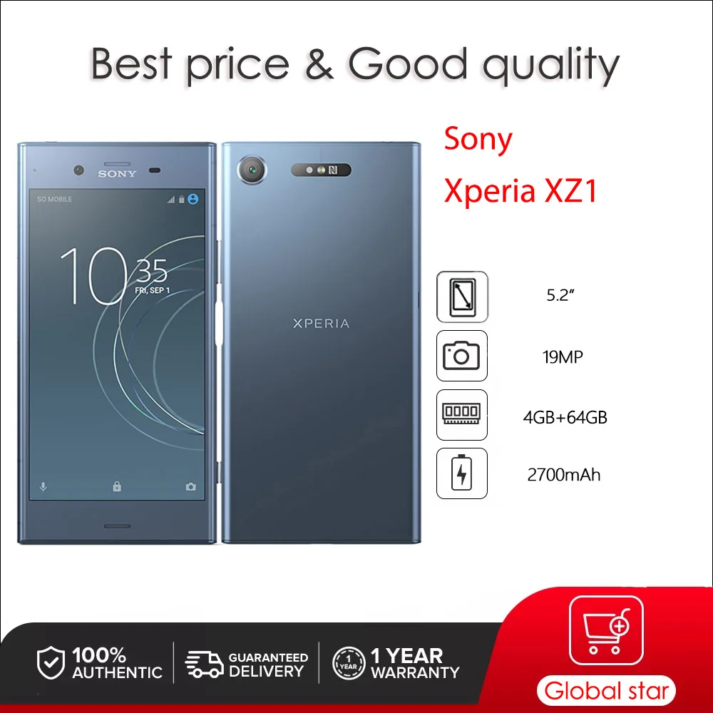 Sony Xperia XZ1 4G G8341 G8342 S0-01K Original desbloqueado octa-core 5,2 "64GB4GB Snapdragon teléfono móvil 19MP teléfono inteligente con huella dactilar