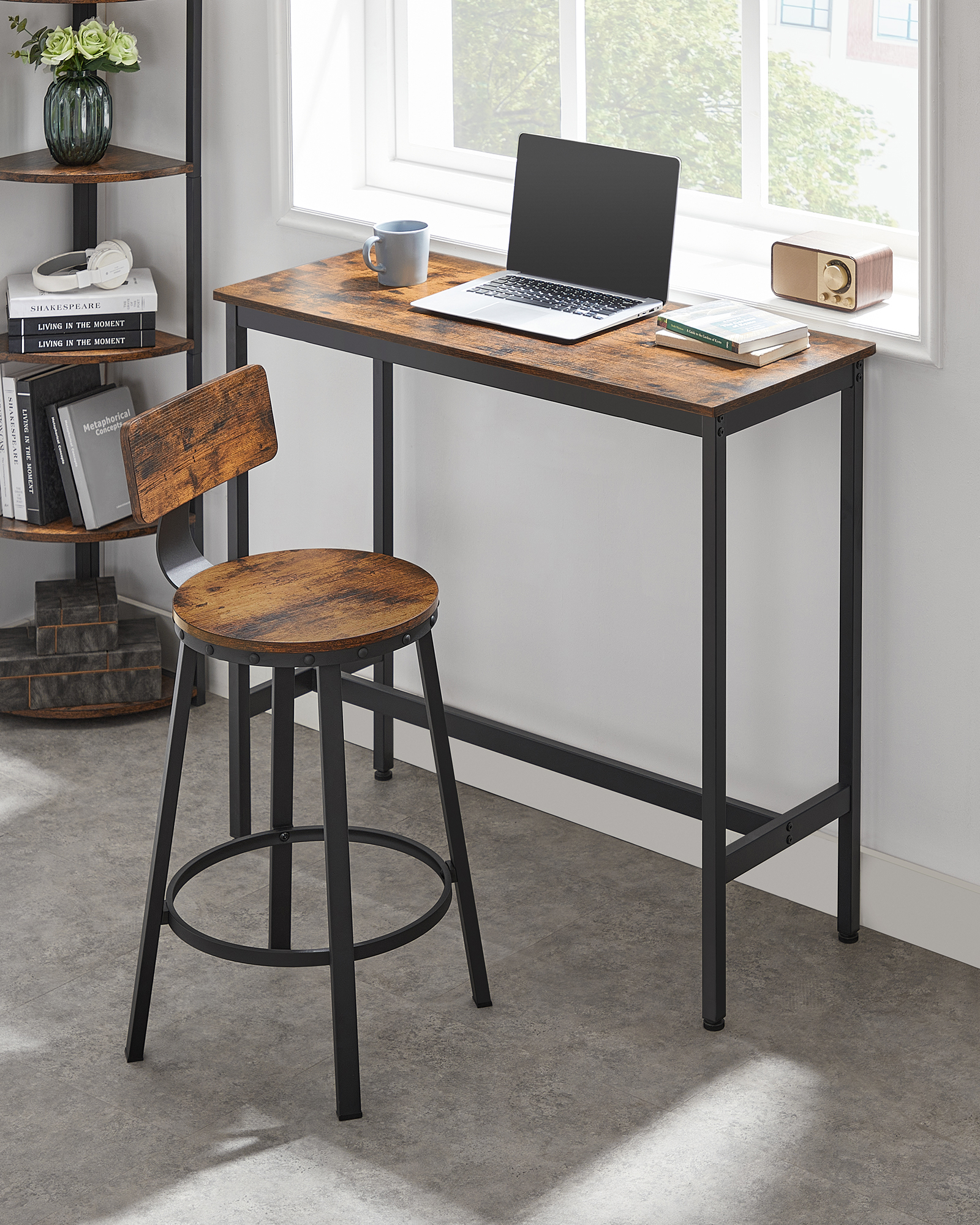 VASAGLE Bartisch mit 2 Barhockern Set, Stehtisch, Küchentisch hoch, Küchenstühle, Barstuhl, Küchenstuhl, Metallgestell