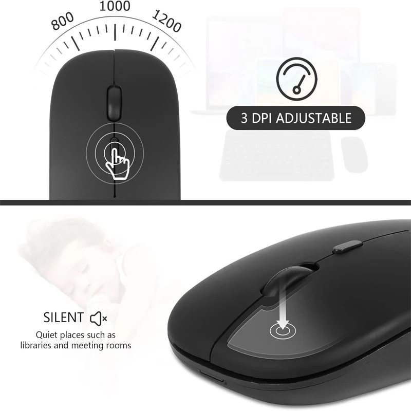 Mouse wireless ricaricabile Mouse per computer dual mode da 2,4 GHz compatibile con Bluetooth con ricevitore nano per PC portatile MacBook
