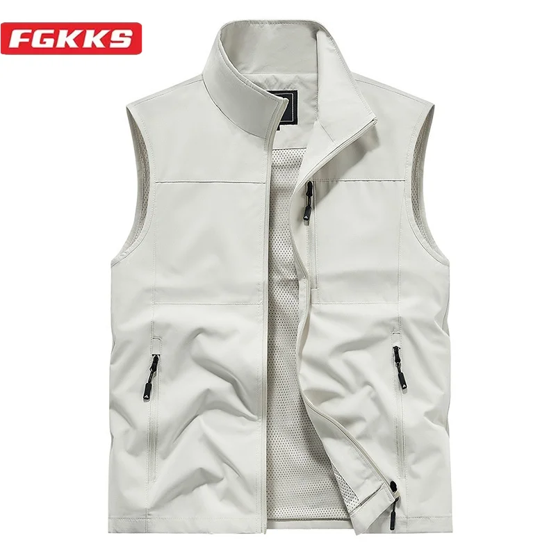 Fgkks 2024 colete casual ao ar livre para homens grande bolso moda casaco design de alta qualidade quente street wear colete para homem