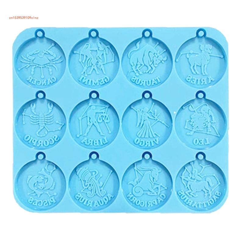 Doce constelaciones molde silicona Diy pendientes colgante etiqueta llavero fabricación