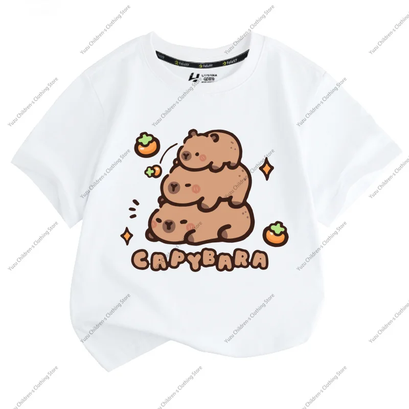 여름 새로운 트렌드 Capybara 인쇄 귀여운 어린이 반팔 티셔츠 귀여운 편안한 다목적 소년과 소녀 티셔츠