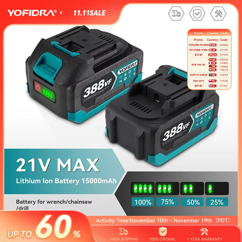 YOFIDRA 388VF 928VF аккумуляторная батарея 22500 мАч 3,0 Ач 4,0 Ач литий-ионная батарея литий-ионная батарея для электроинструмента