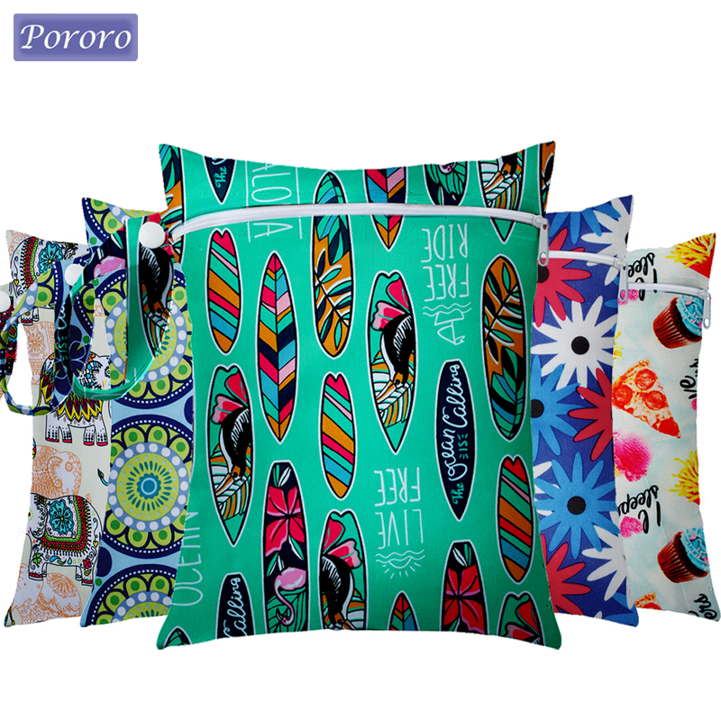Mini tamanho 25x20cm saco de fraldas pu impermeável reutilizável saco molhado impresso bolso saco de fraldas armazenamento de viagem sacos secos molhados pacote de natação
