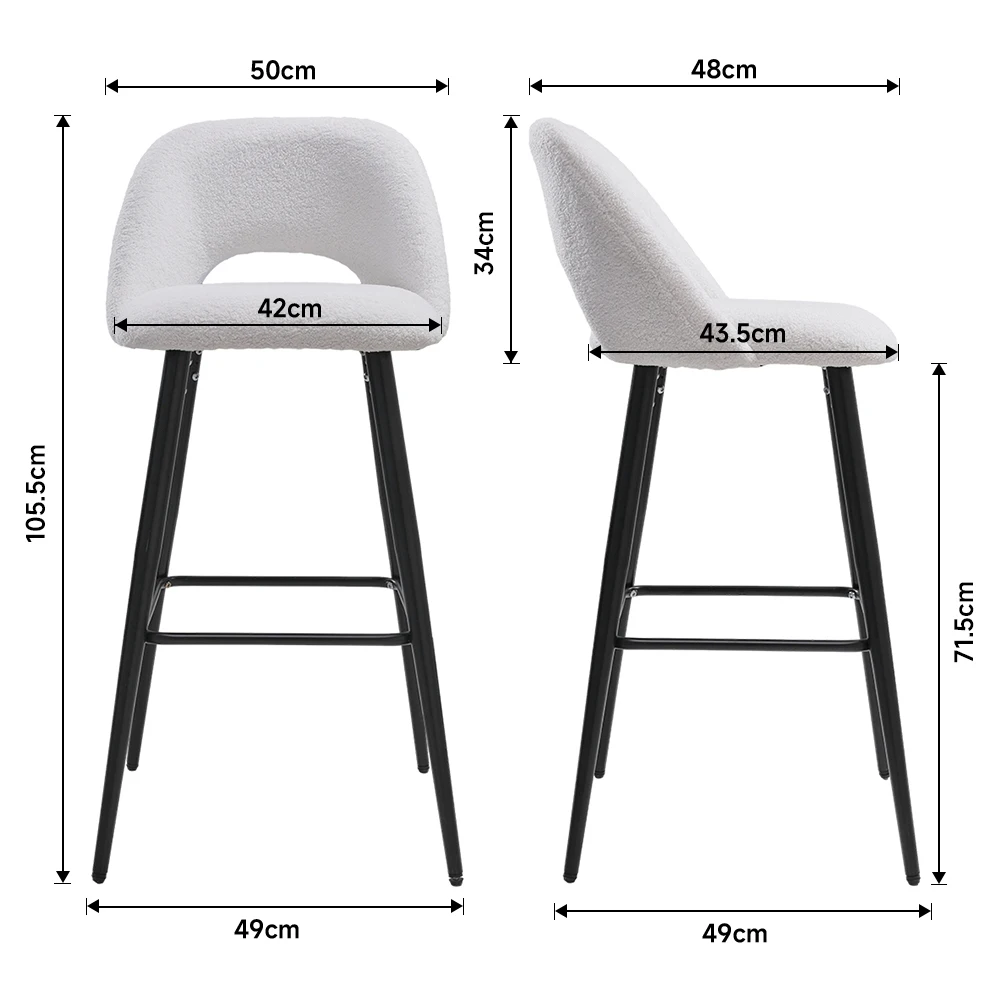 2Pcs Teddy Bear Fur Upholstered Breakfast Bar Stools with Backrest