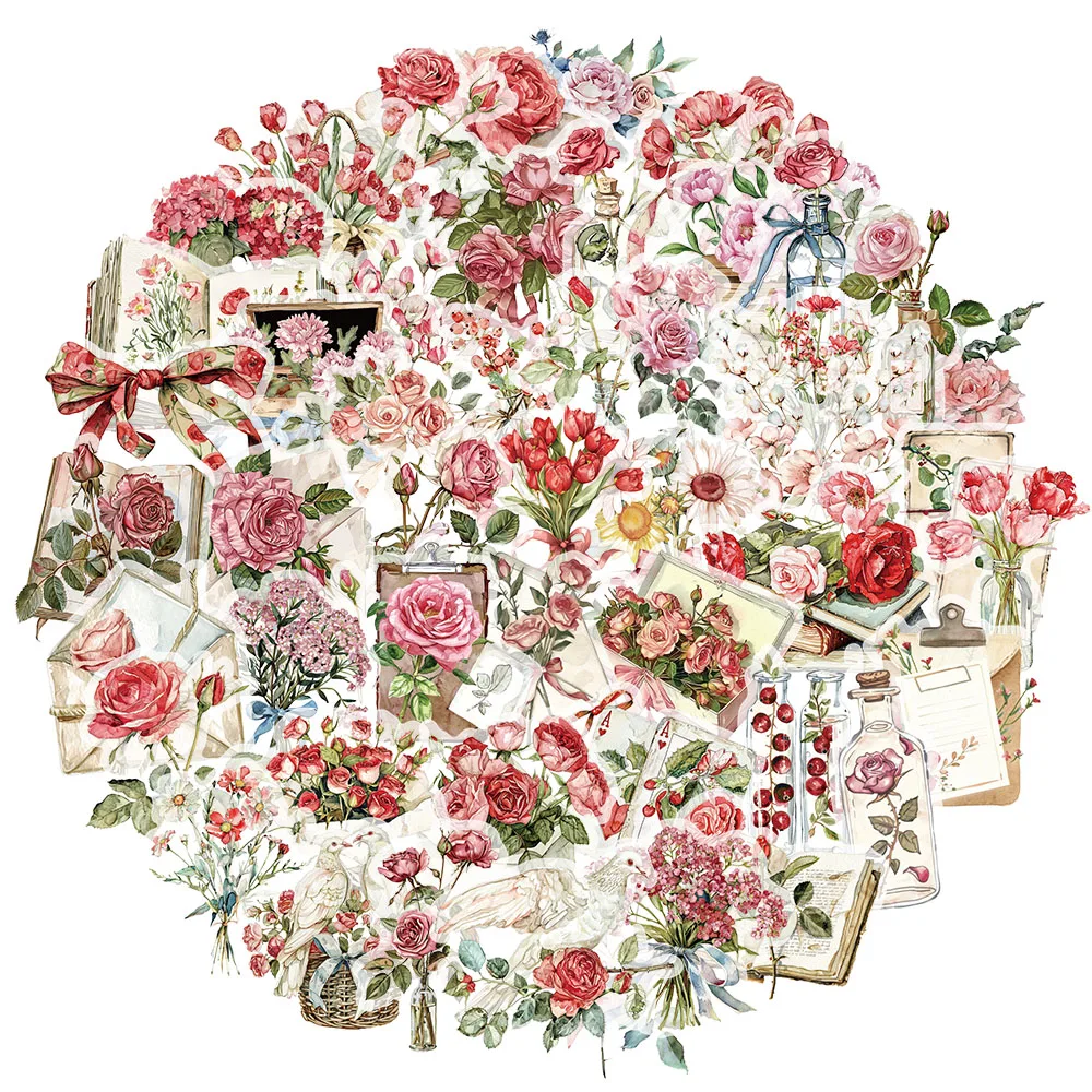 50 pçs pequena flor fresca sala tempo flor e carta flor planta adesivos de plástico material de contabilidade adesivos decorativos