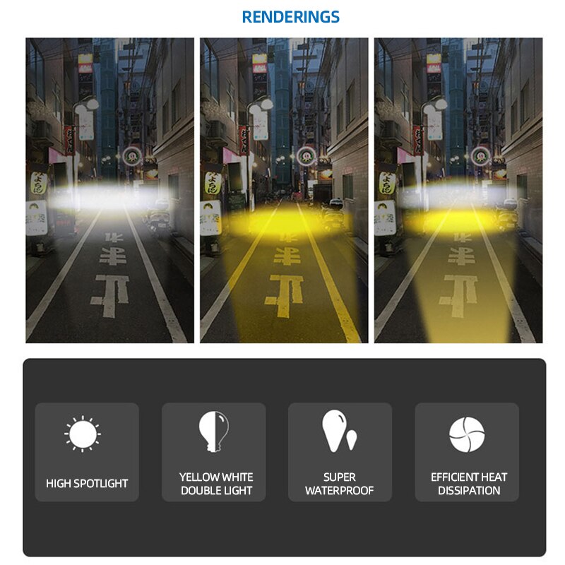 1PCS Motorcycle LED Fog Lights ATV Driving Fog Light Dual Color Work Light Bar Motorcycle Headlights Auxiliary Spotlight