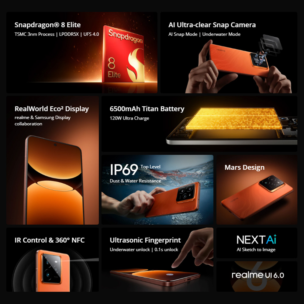 realme GT7 Pro Global Version Original Snapdragon 8 Elite 6.78" 120Hz 6000nit AMOLED Display IP69 6500mAh 120W SUPERVOOC