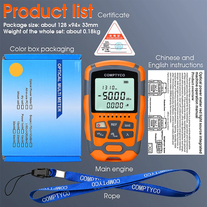 COMPTYCO AUA-M50 미니 OPM 4 in 1 다기능 광 파워 미터 광학 오류 탐지기 네트워크 케이블 테스트 광섬유 테스터
