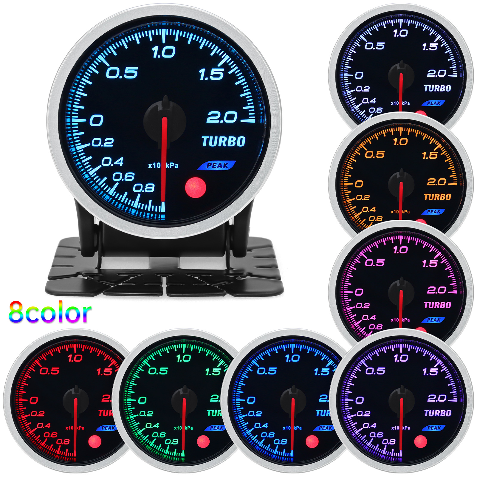 AD 8 色バックライト 52 ミリメートルブーストゲージバー PSI タコメトロターボ圧力計圧力計圧力ターボ燃料油プレス油温 12V