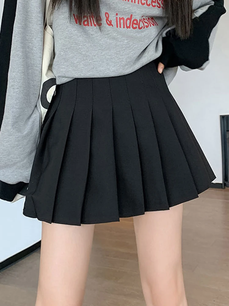 zjaiss Donne Bianche Gonne A Pieghe Estate A Vita Alta Cerniera Ragazze Che Balla JK Mini Gonne Nero Studente di Moda Una Linea Faldas 2025