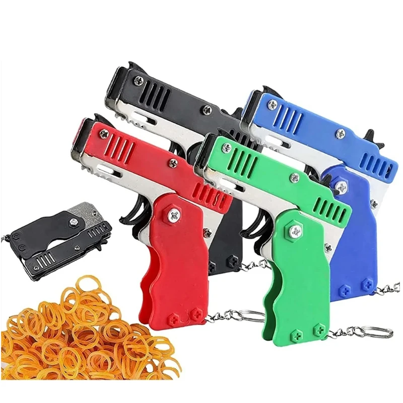 1 Uds llavero pistola 60 bandas de goma pistola de tiro aleación chico Fiesta al aire libre pistola de Metal regalo novio regalo divertido
