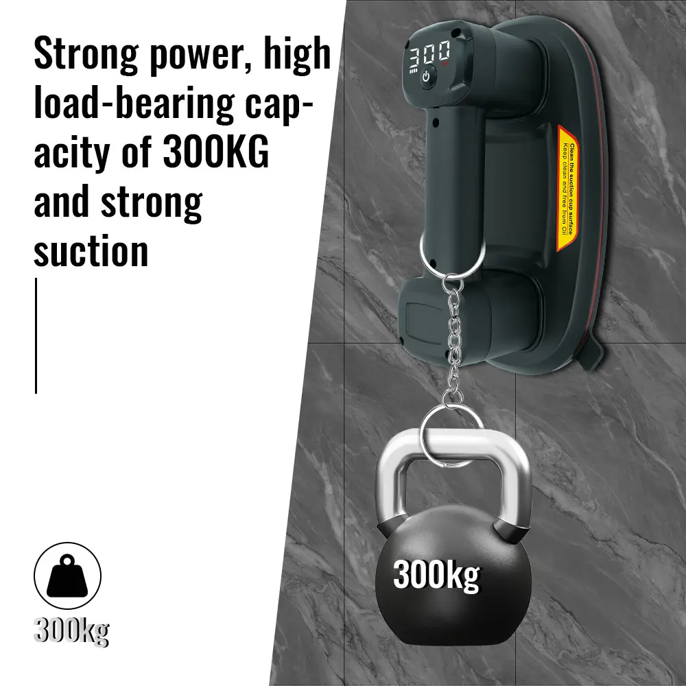 300KG vacuum adsorption suction cup.P9 double motor power sucker. Oval-shaped appearance. USB charging. Move tiles, granite, etc