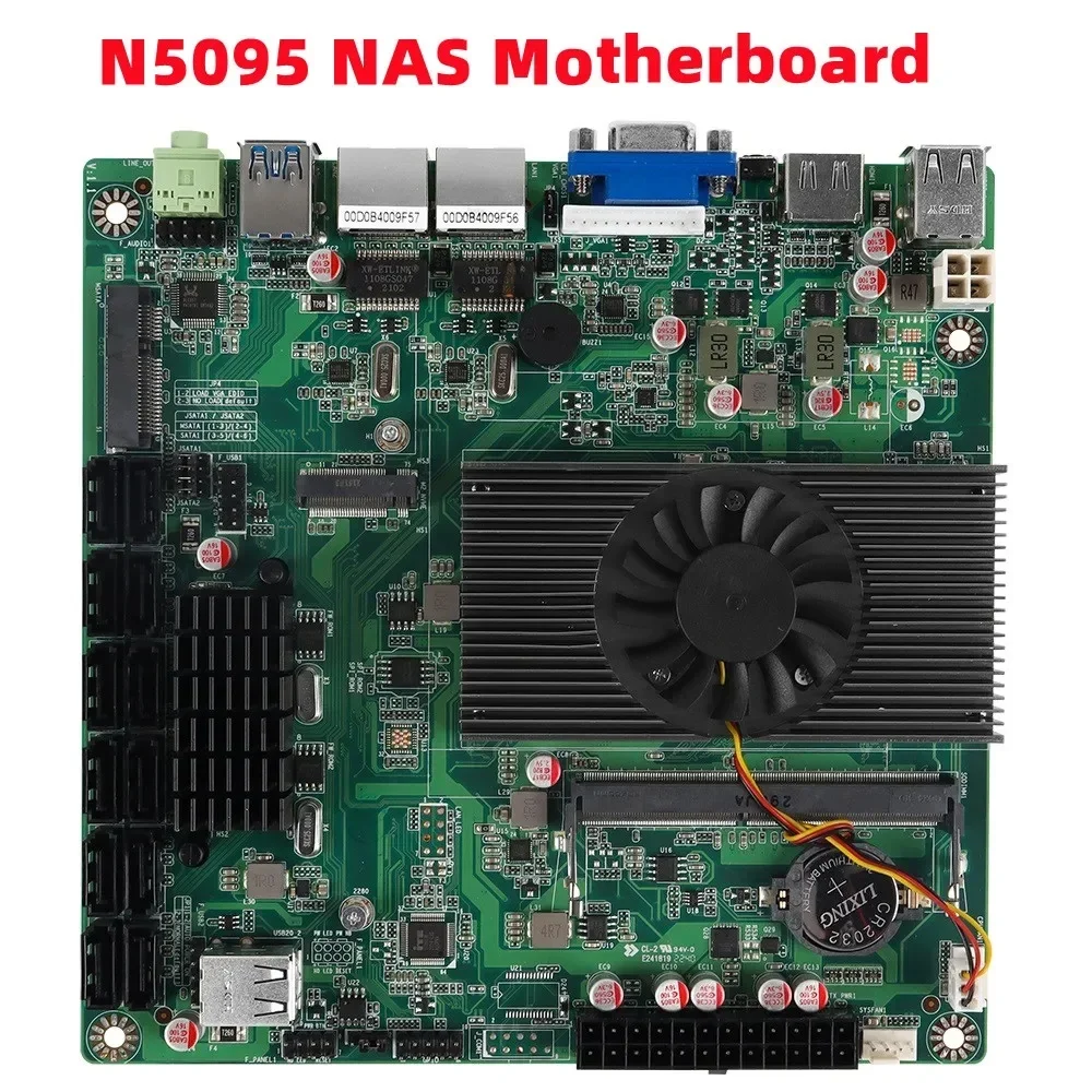 N5095 Материнская плата Nas 12*7PIN SATA 1*DDR4 до 16 ГБ 1000M LAN 1*M2_SSD NVME PCIE3.0 VGA HD 4K при 60 Гц